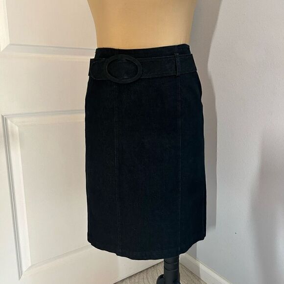 Chelsea and Theodore Denim Knee Length Belt Skirt - Picture 1 of 6